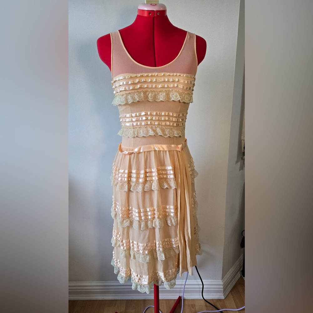 Vintage Silk Jill Stuart Dress with Lace and Ribbon Details